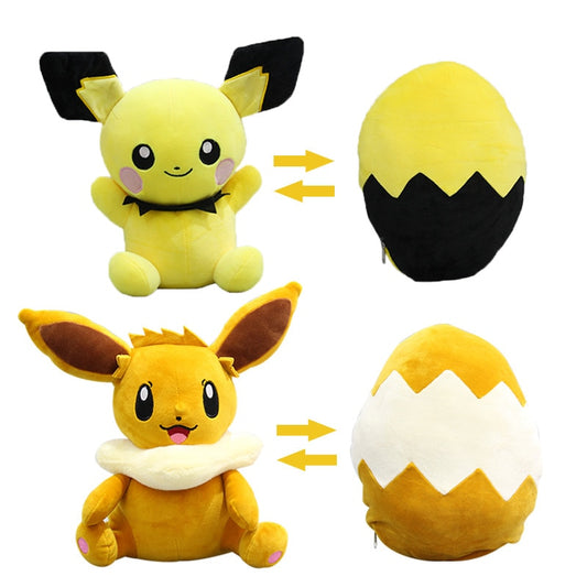 30cm Cartoon Luma Eevee Pichu Eevee Transform into Egg Stuffed Pichu Reversib Cushion Pillow Kids Gift Plush Doll Toy
