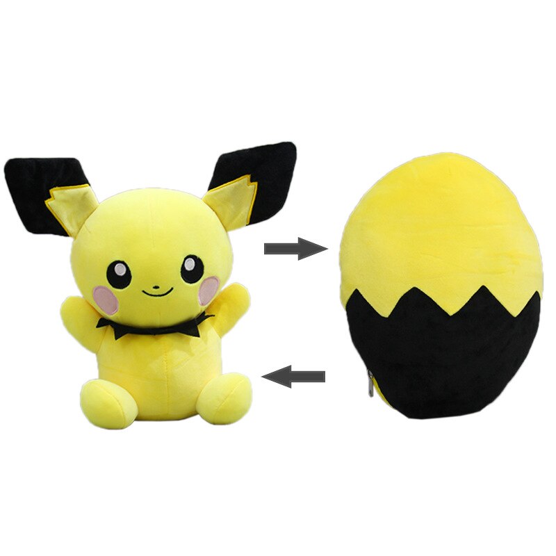 30cm Cartoon Luma Eevee Pichu Eevee Transform into Egg Stuffed Pichu Reversib Cushion Pillow Kids Gift Plush Doll Toy