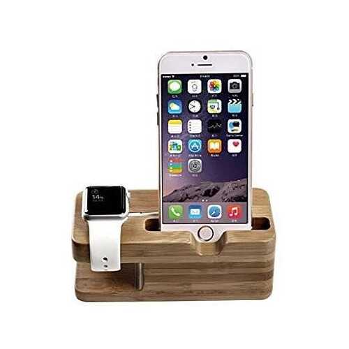 iPhone and iWatch Docking and Charging Station in Natural Wood