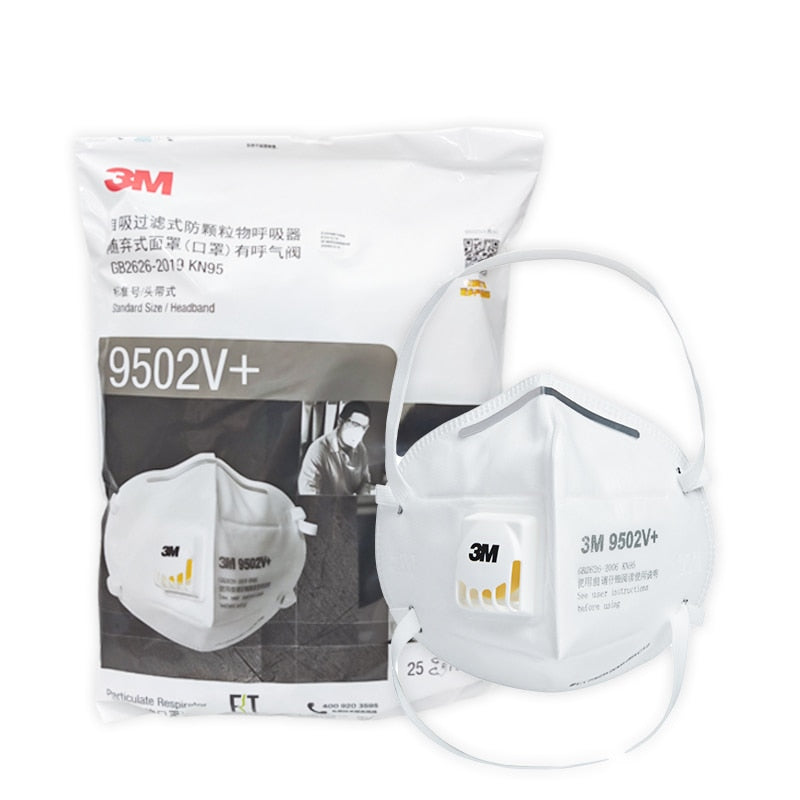 3M Earloop 9501V+ &amp; Upgraded Version 9551V And Headband 9502V+ Flat Fold Style KN9 5 Particulate Respirator With Valve 25-Pack