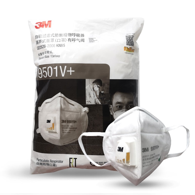 3M Earloop 9501V+ & Upgraded Version 9551V And Headband 9502V+ Flat Fold Style KN9 5 Particulate Respirator With Valve 25-Pack