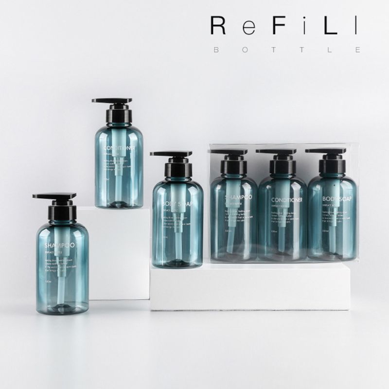 3Pcs 500ml Empty Bottle Set Shampoo Shower Gel Hair Conditioner Press Pump Soap Dispenser Body Wash Bathroom Refillable Bottle