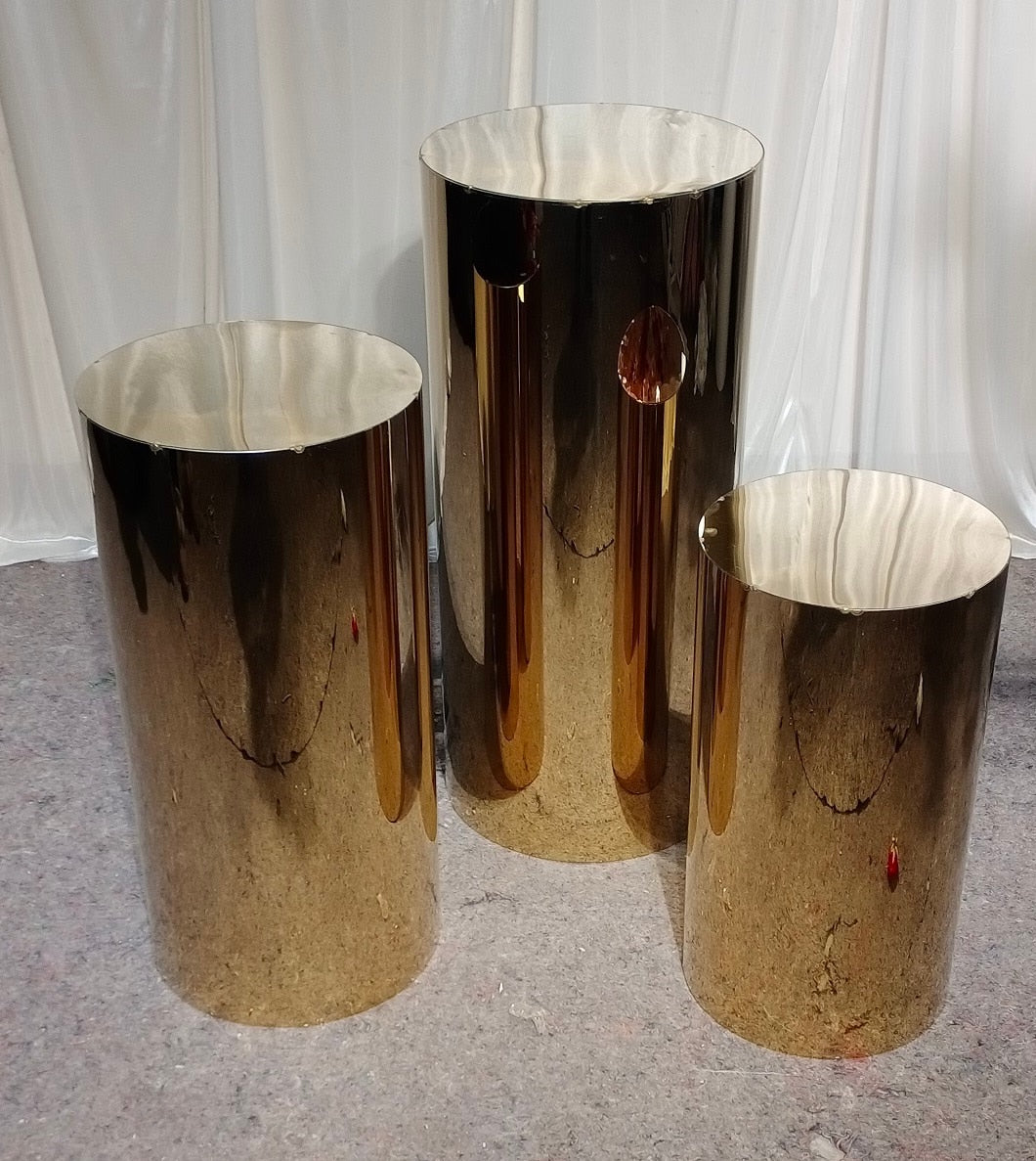 3pcs Wedding shinny Gold Round Plinths Cylinder Pedestals cake stand wedding backdrop