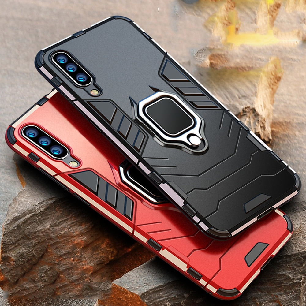 4 in 1 Case For Samsung Galaxy A70 A50 Case Armor PC Cover TPU Rim Finger Ring Holder Phone Case On For Samsung A50 A 70 Cover