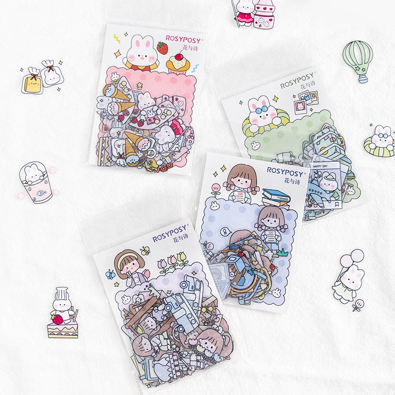 40 pcs/bag Kawaii Travel Rabbit Girl Decorative Stickers Scrapbooking Stick Label Diary Stationery Album cute Cartoon sticker