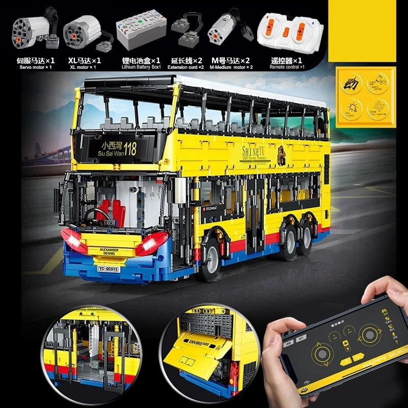 4314PCS YC-QC015 MOC Double Decker Bus Technolog Bricks With Remote Control Version Building Blocks Adult Gifts for Children