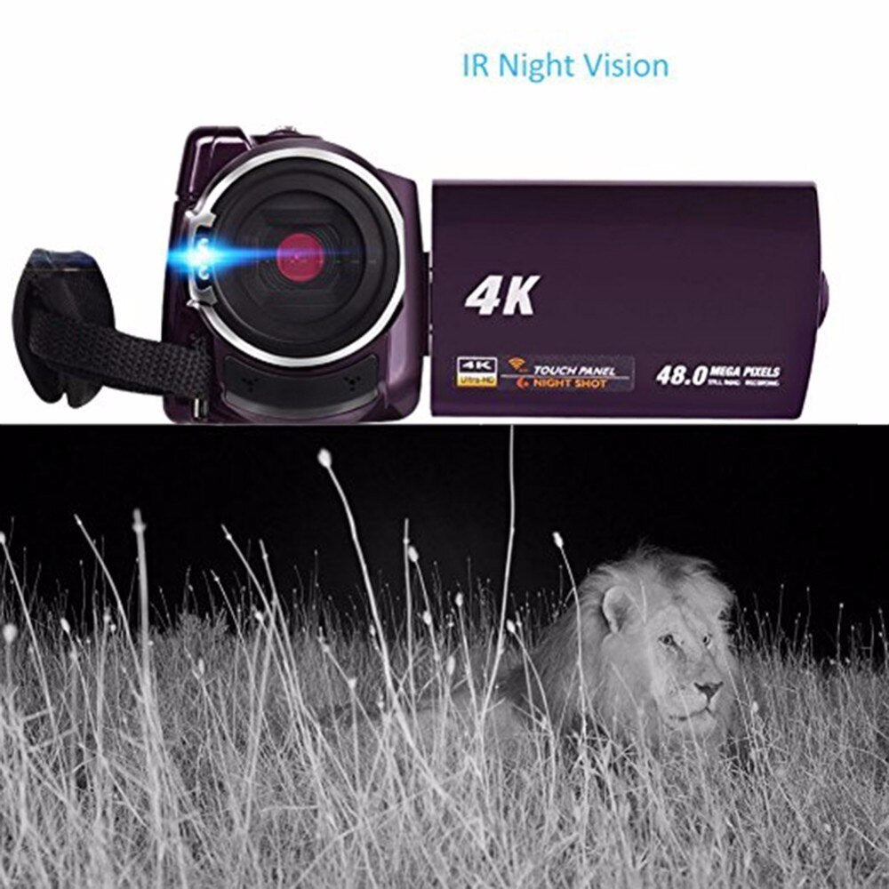 4K Camcorder 16X ZOOM Digital Video Recorder Camera Ultra HD Wifi IR Night Vision LCD Touchscreen External with Wide Angle Lens