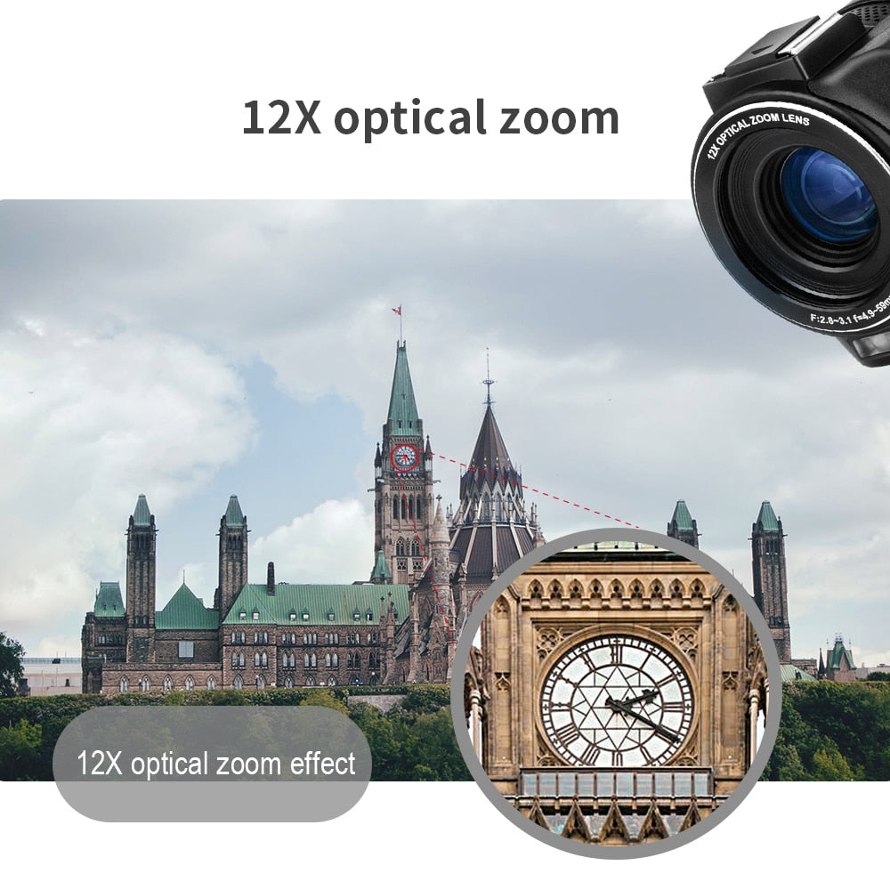 4K Digital HD Camcorder Vlog Camera Ordro AX60 3.5" IPS Screen 12X Optical Zoom YouTube Live Stream Video Cameras for Blogger