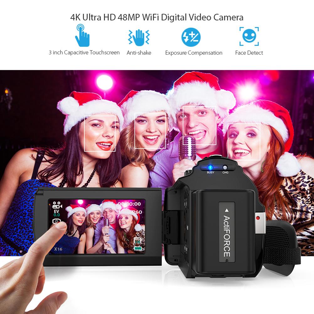 4K WiFi Ultra HD 1080P 48MP 16X ZOOM Digital Video Camera Camcorder+Microphone+Wide Angle Lens