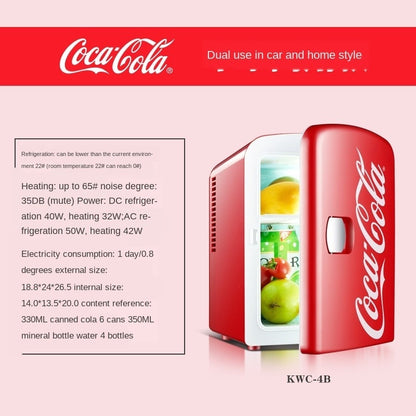 Coca-Cola 4L Portable Fridge Mini Fridges Heladera Small Fridge Vehicle Refrigerator Mini Refrigerator Cold and Heating Box 12V/220V