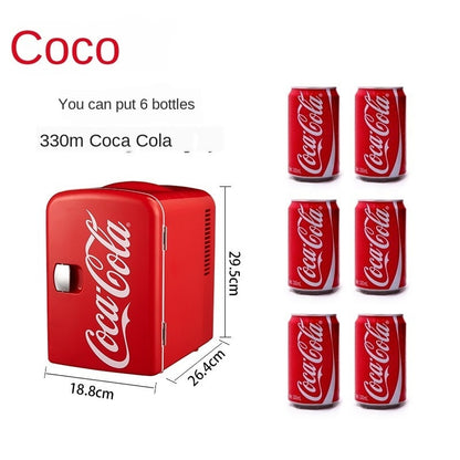 Coca-Cola 4L Portable Fridge Mini Fridges Heladera Small Fridge Vehicle Refrigerator Mini Refrigerator Cold and Heating Box 12V/220V