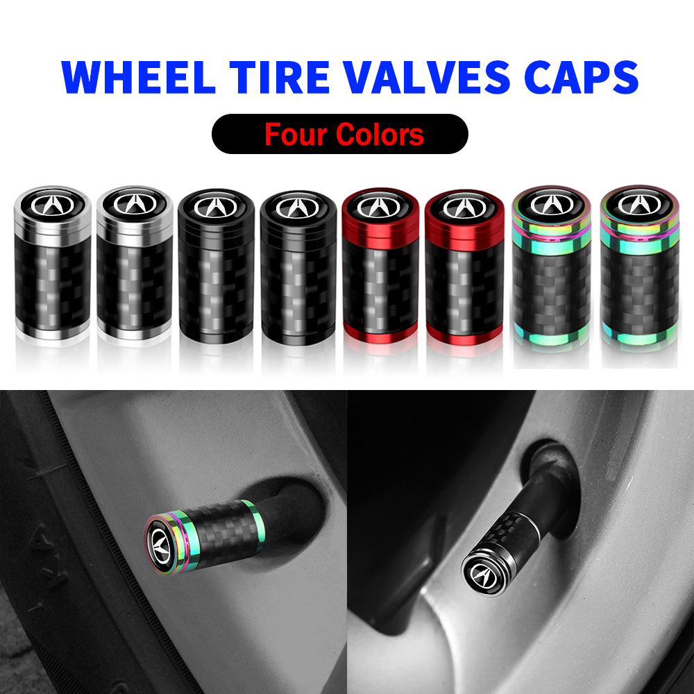 4PCS Carbon Fiber Metal Car Wheel Tire Valve Stem Caps For Acura Integra TLX-L RDX TLX CDX YD3 MDX ZDX ILX CL9 TL RL NSX TSX RSX