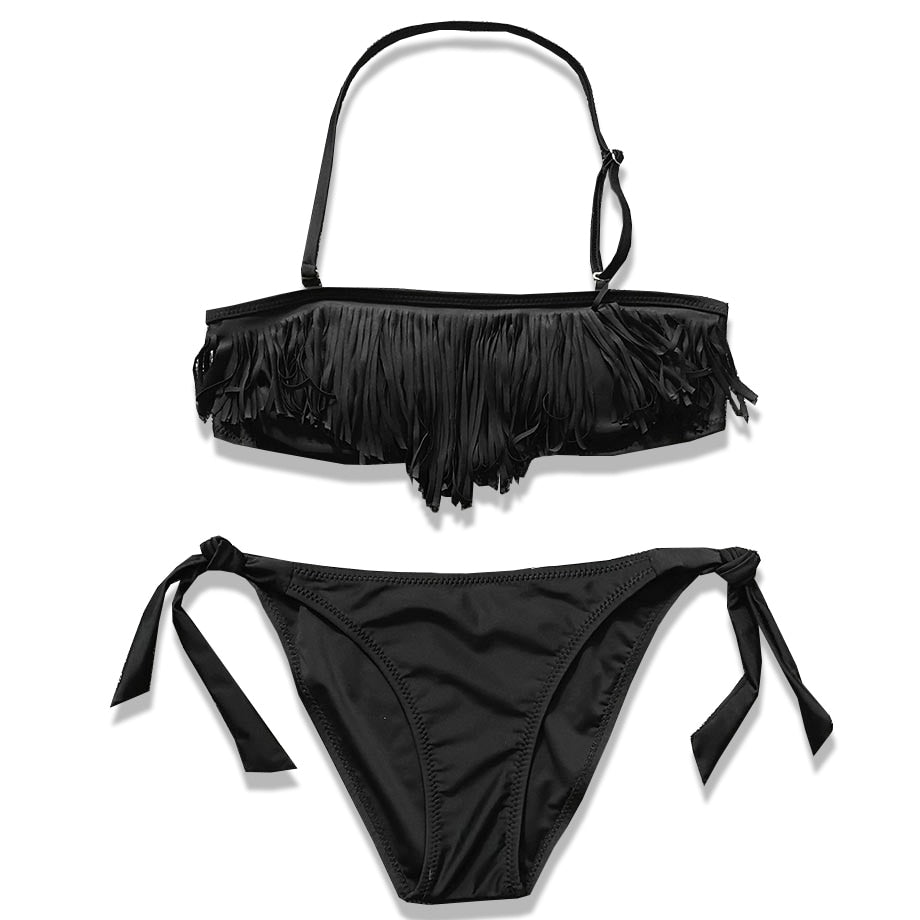 5-16 Year Teenager Girl Bikini Set Tassel Girl Swimsuit Kids Black Fringe Children Swimwear Girl Swimming Bathing Suit Swim Wear