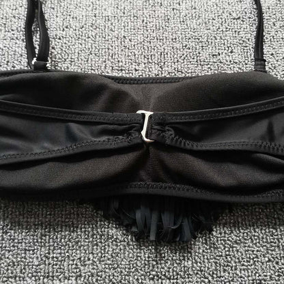 5-16 Year Teenager Girl Bikini Set Tassel Girl Swimsuit Kids Black Fringe Children Swimwear Girl Swimming Bathing Suit Swim Wear