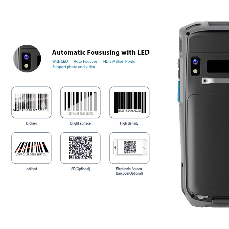 5" Screen Handheld Rugged Android PDA Data Collector POS Terminal with Thermal Printer/Barcode Scanner/UHF NFC RFID Reader/Fingerprint