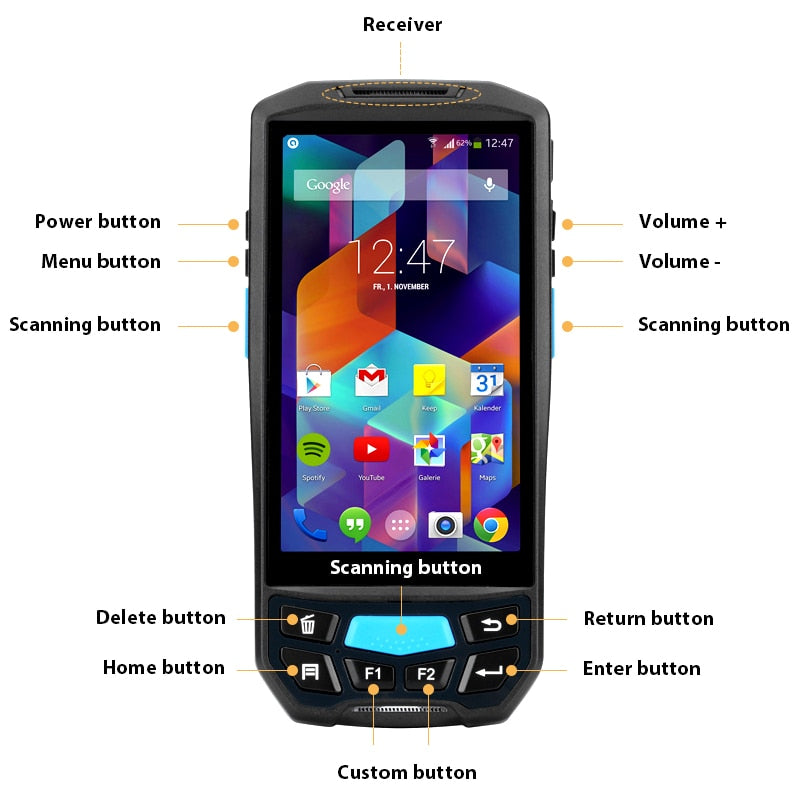 5" Screen Handheld Rugged Android PDA Data Collector POS Terminal with Thermal Printer/Barcode Scanner/UHF NFC RFID Reader/Fingerprint