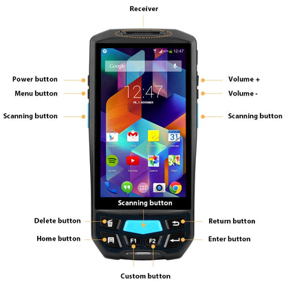 5" Screen Handheld Rugged Android PDA Data Collector POS Terminal with Thermal Printer/Barcode Scanner/UHF NFC RFID Reader/Fingerprint