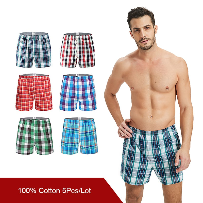 5 pcs Mens Underwear Boxers Shorts Casual Cotton Sleep Underpants Quality Plaid Loose Comfortable Homewear Striped Arrow Panties