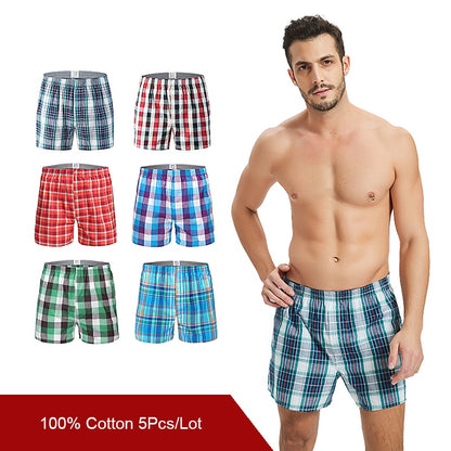 5 pcs Mens Underwear Boxers Shorts Casual Cotton Sleep Underpants Quality Plaid Loose Comfortable Homewear Striped Arrow Panties