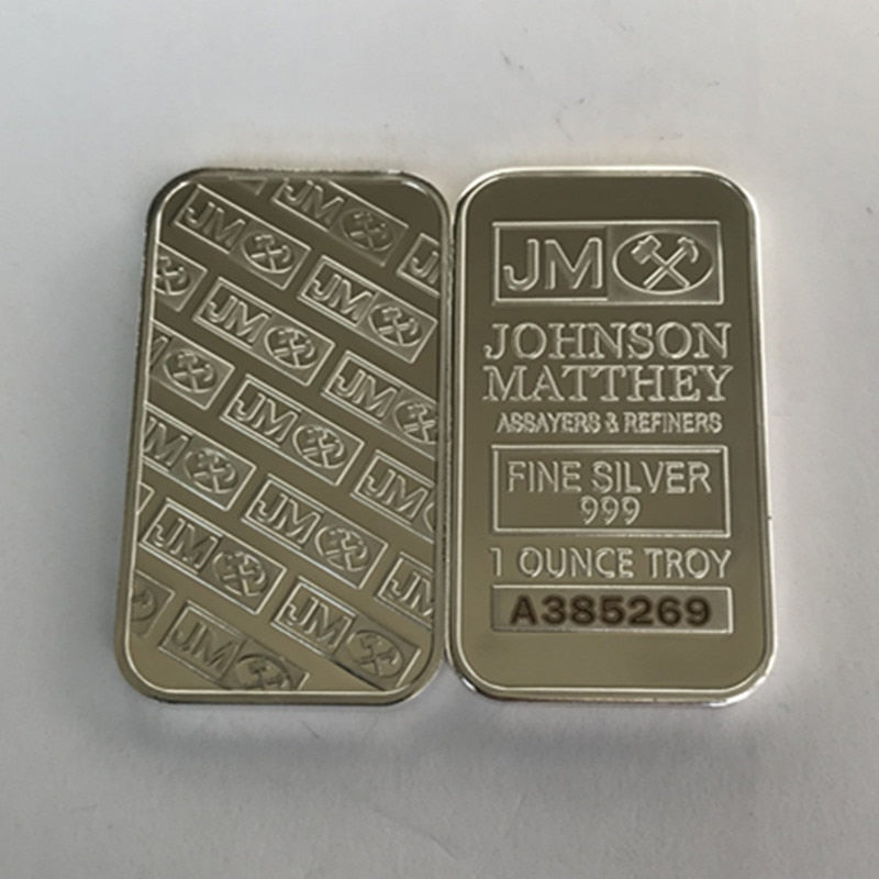 50 Pcs Non Magnetic  Johnson Matthey bar JM ingot 1 OZ silver plated  souvenir colletiblen coin with different serial number