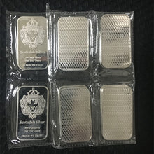 将图片加载到图库查看器，50 pcs Non magnetic Scottsdale silver bullion bar 1 OZ silver plated ingot badge 50 mm x 28 mm Vacuum packing 5 pcs a row bars
