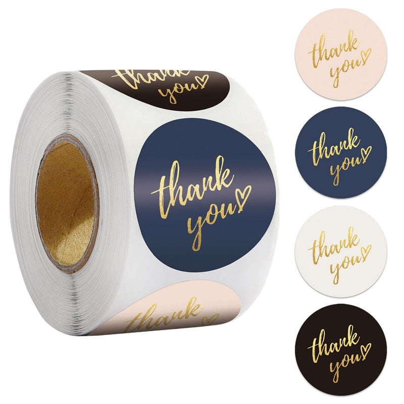 500 pieces Round Labels Thank You Kraft Paper Packaging Sticker for Candy Dragee Gift Box Packing Bag Wedding Flower Thanks Stickers