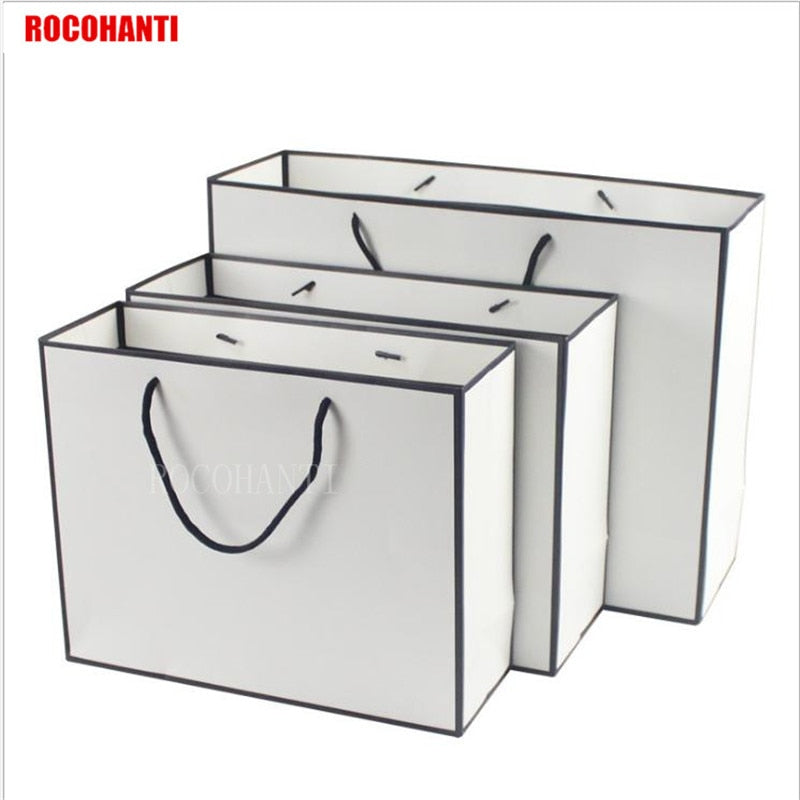 50X Black Frame White Gift Shopping Paper bag with String Customized LOGO Printing accept