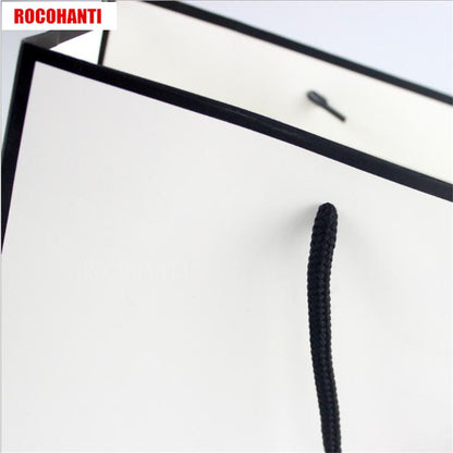 50X Black Frame White Gift Shopping Paper bag with String Customized LOGO Printing accept