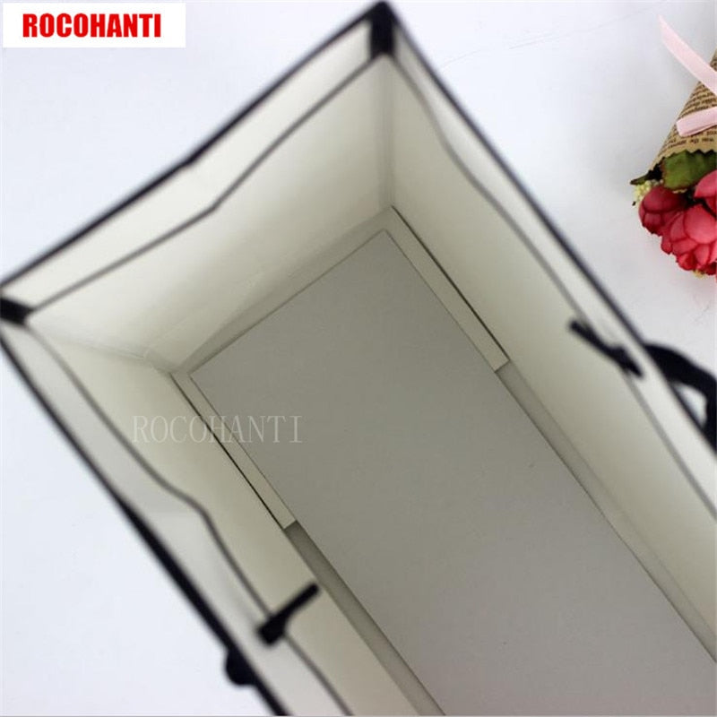 50X Black Frame White Gift Shopping Paper bag with String Customized LOGO Printing accept
