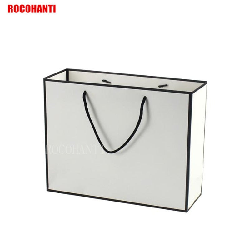 50X Black Frame White Gift Shopping Paper bag with String Customized LOGO Printing accept
