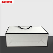 将图片加载到图库查看器，50X Black Frame White Gift Shopping Paper bag with String Customized LOGO Printing accept
