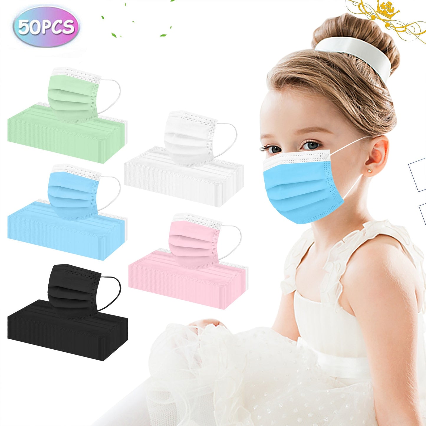 50pc Disposable Masks Child Solid Face Mask For Kids Pretty Girls Masks Cosplay Masque Christmas mascara descartavel