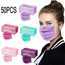 Load image into Gallery viewer, 50pcs Adults Mascarilla Disposable Face Mask 3ply Ear Loop Mascherine Pink Green Purple Mascarilla Desechable Mascaras Halloween
