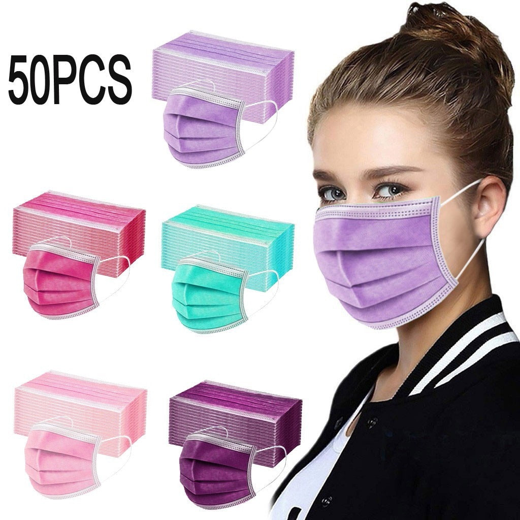 50pcs Adults Mascarilla Disposable Face Mask 3ply Ear Loop Mascherine Pink Green Purple Mascarilla Desechable Mascaras Halloween