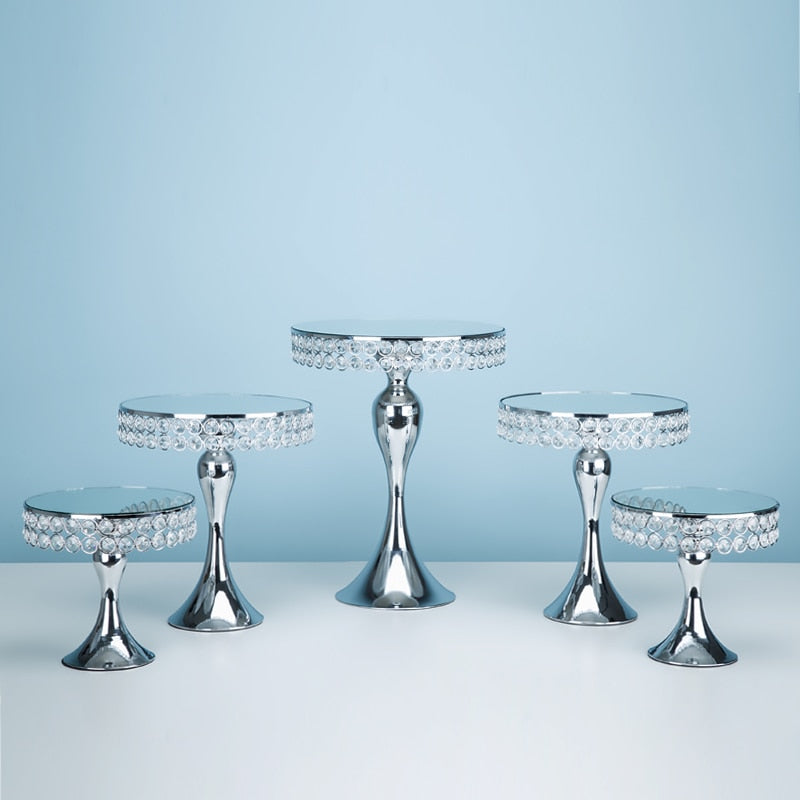 Cake Stand Set SET GOLD & SILVER CAKE STAND SET CMIRROR FACE FONDANT CUPCAKE SWEET TABLE CANDY BAR TABLE DECORATING. 5 pieces