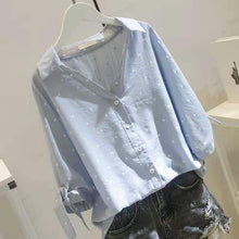 Charger l&#39;image dans la galerie, 2019 Korean Short Sleeve Casual Women Shirt  Shirt Elegant Slim Office Women Blouse Streetwear Ladies Tops 5XL Plus Size Autumn
