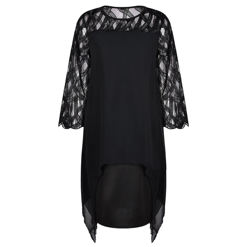 5XL Plus Size Women Black Dress Elegant Office Ladies Dresses Geometric Long Sleeve Female Dress Fall Casual Loose Vestido D30