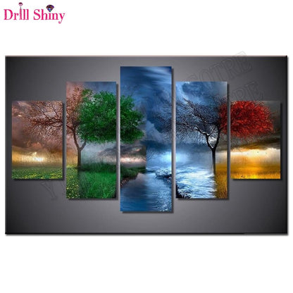5d diy diamond painting four seasons trees cross stitch square diamonds full 3d diamond embroidery 5pcs/set needlework home arts