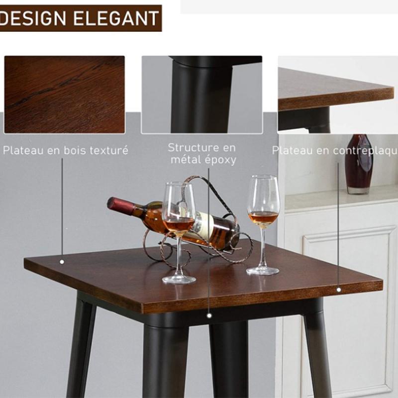 60*60*92cm Industrial Style High-leg Dining Table Wrought Iron Outdoor Furniture Bar Kitchen Brown Panel Bar Dining Room Party