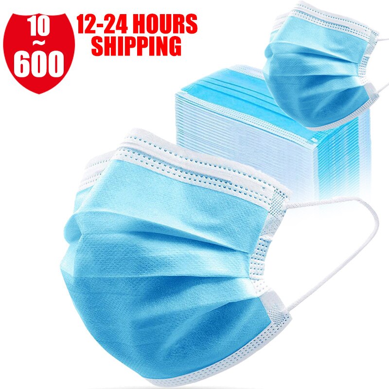 600/500/400/300/200/50/10 Pcs Disposable Fabric Face Mask Anti-pollution Particle 3 Layers Nonwoven Filter Facial Mouth Mask