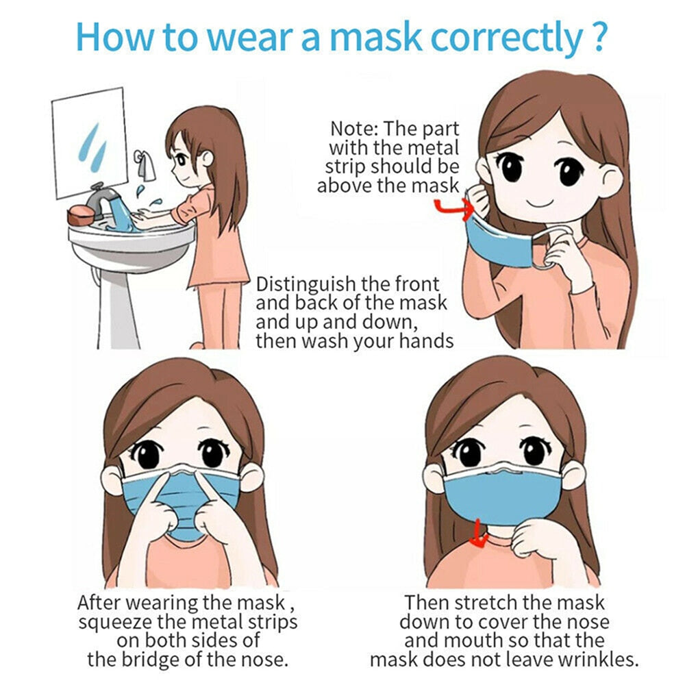 600/500/400/300/200/50/10 Pcs Disposable Fabric Face Mask Anti-pollution Particle 3 Layers Nonwoven Filter Facial Mouth Mask