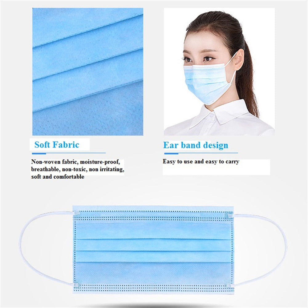 600/500/400/300/200/50/10 Pcs Disposable Fabric Face Mask Anti-pollution Particle 3 Layers Nonwoven Filter Facial Mouth Mask