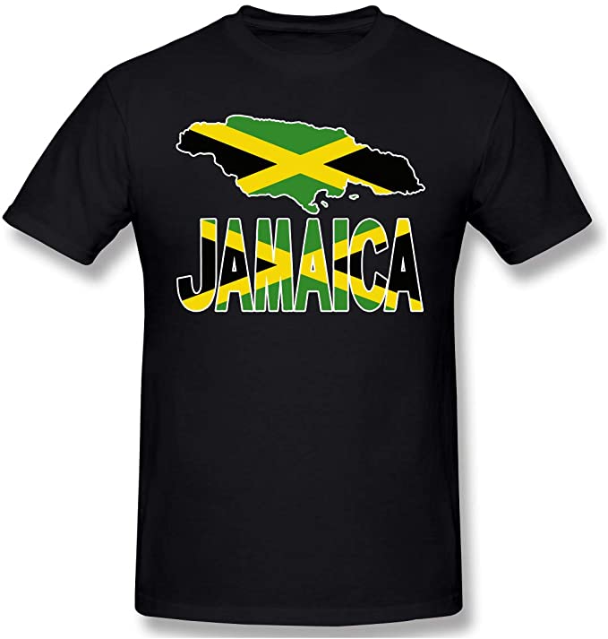 Jamaica Flag with Jamaican Map Men's Short Sleeved T-Shirt Round Neck Tees