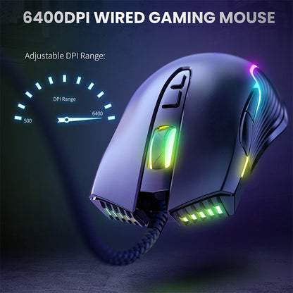 6400 DPI Wired Gaming Mouse,ONIKUMA CW905 Black Mechanical Mouse,6-level Adjustable DPI And 7 RGB Backlight Mode Gaming Mice.