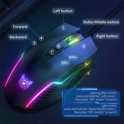 6400 DPI Wired Gaming Mouse,ONIKUMA CW905 Black Mechanical Mouse,6-level Adjustable DPI And 7 RGB Backlight Mode Gaming Mice.