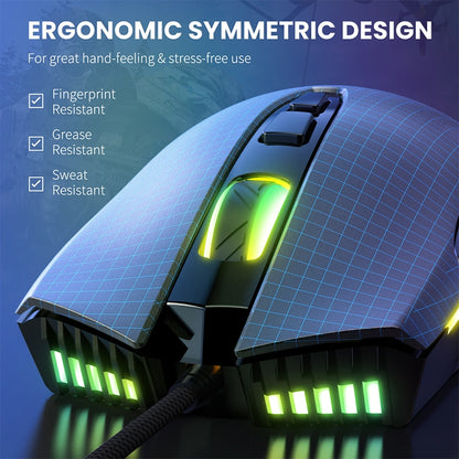 6400 DPI Wired Gaming Mouse,ONIKUMA CW905 Black Mechanical Mouse,6-level Adjustable DPI And 7 RGB Backlight Mode Gaming Mice.