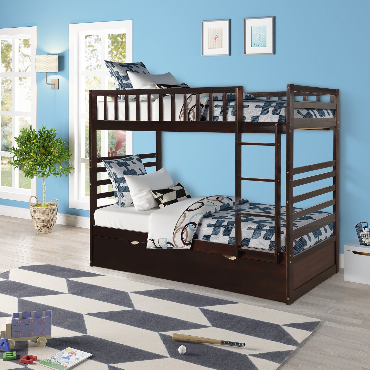 65'’ x 41.5’’ Solid Pine Wooden Twin Loft Full Bunk Bed Strong Sturdy Frame for Adults Kids Safe Sleeping Beds with Slats