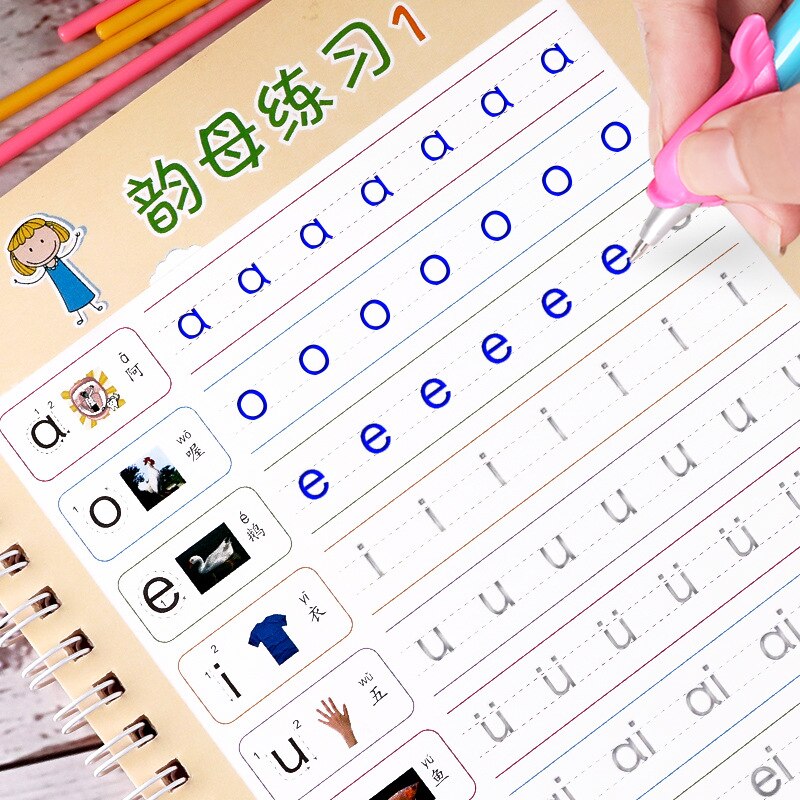 6Pcs/Sets 3D Chinese Characters Reusable Groove Calligraphy Copybook Erasable pen Learn hanzi Adults Art writing books