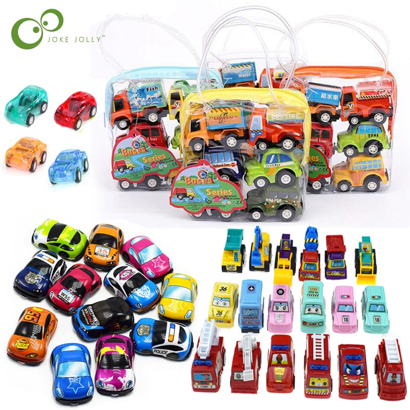 6pcs/12pcs Pull Back Car Toys Mobile Machinery Shop Construction Vehicle Fire Truck Taxi Model Baby Mini Cars Children Gifts ZXH