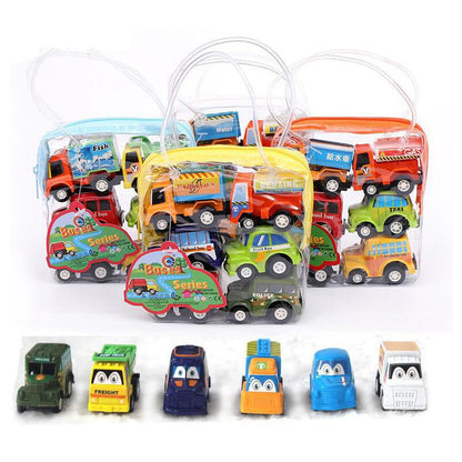 6pcs/12pcs Pull Back Car Toys Mobile Machinery Shop Construction Vehicle Fire Truck Taxi Model Baby Mini Cars Children Gifts ZXH